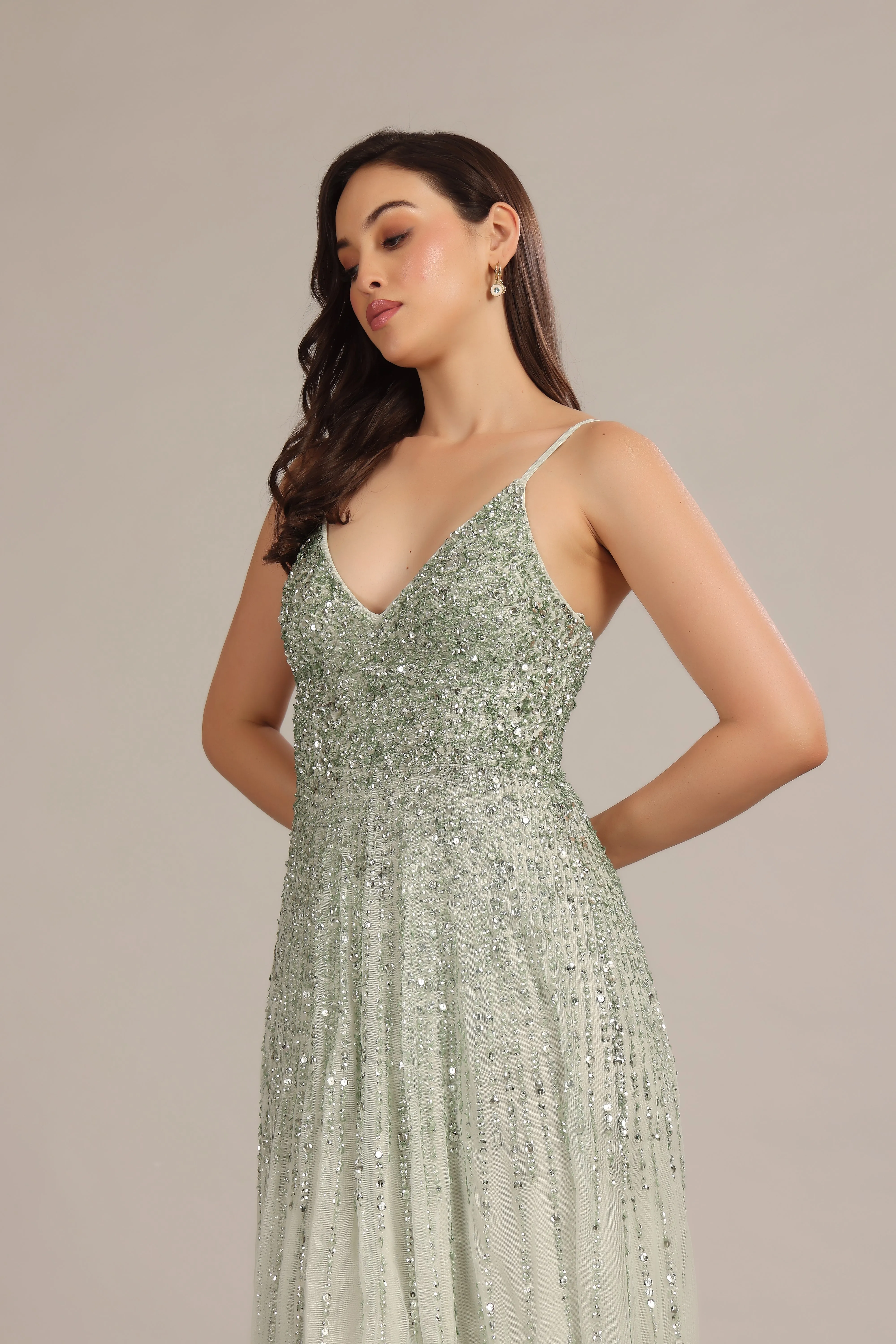 Legacy Embellished Maxi Dress in Sage Green