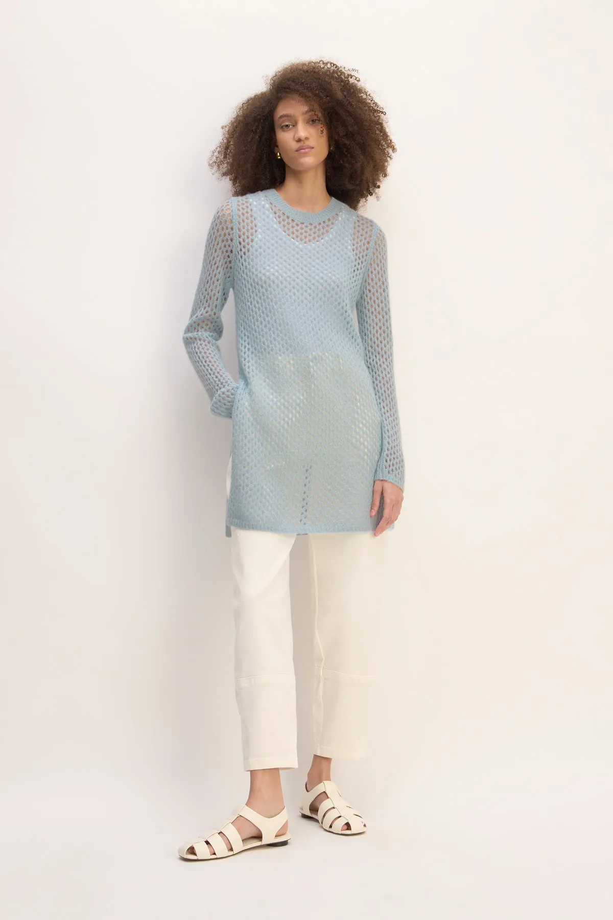 LIGHT BLUE MESH KNIT LONG JUMPER