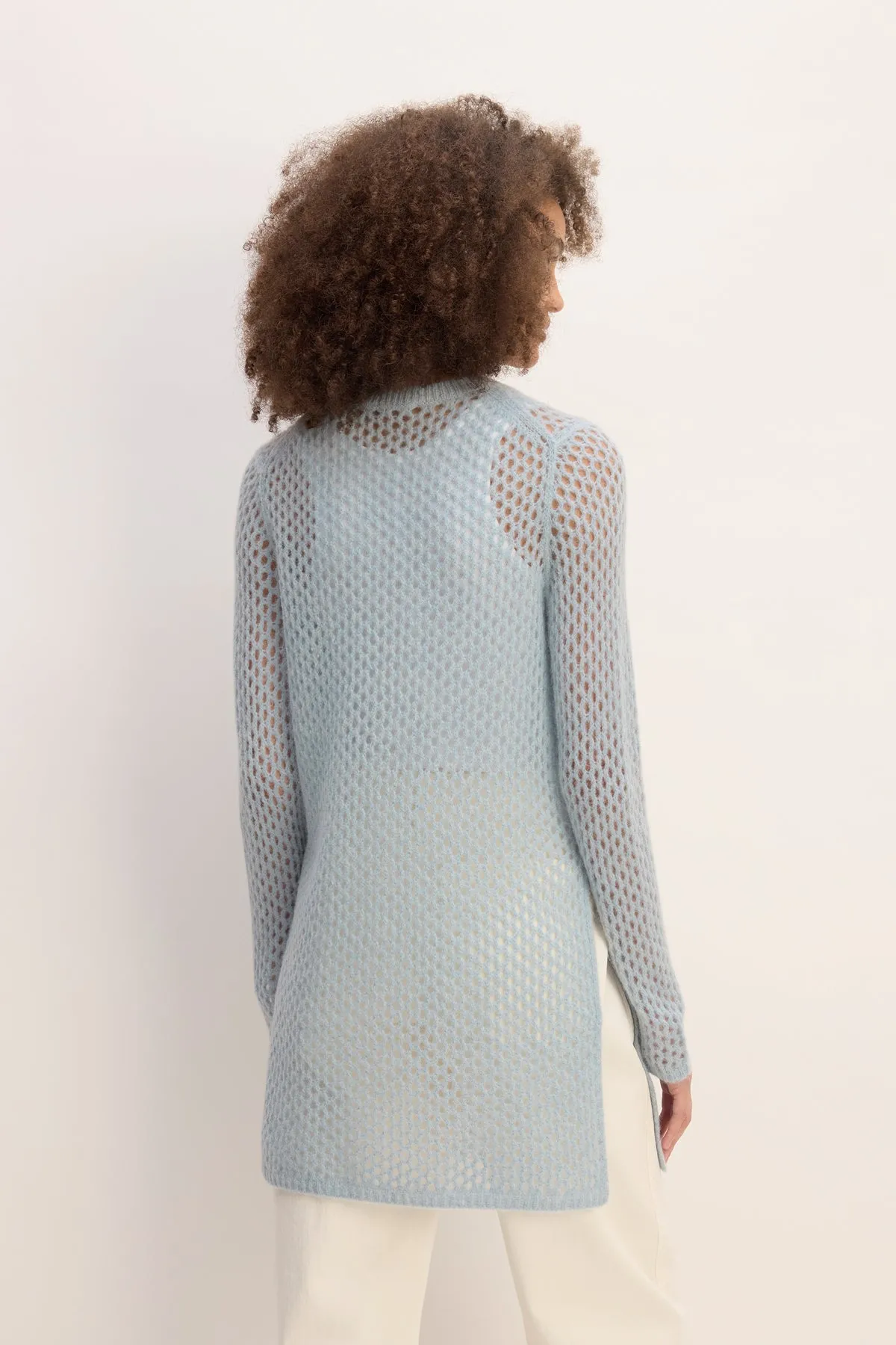 LIGHT BLUE MESH KNIT LONG JUMPER