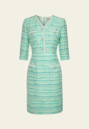 Lime Green Beaded-Trim Embellished-Button slim-fit Dress