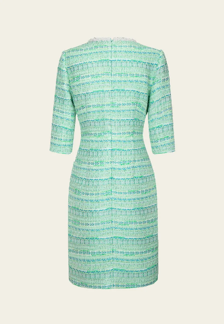 Lime Green Beaded-Trim Embellished-Button slim-fit Dress