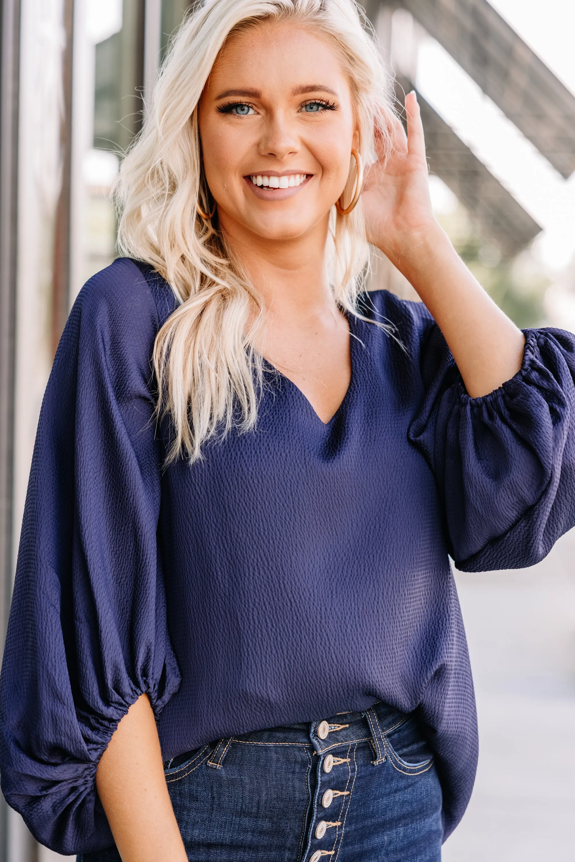 Loud And Clear Navy Blue Satin Blouse