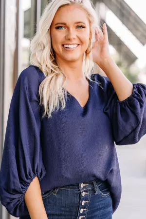 Loud And Clear Navy Blue Satin Blouse