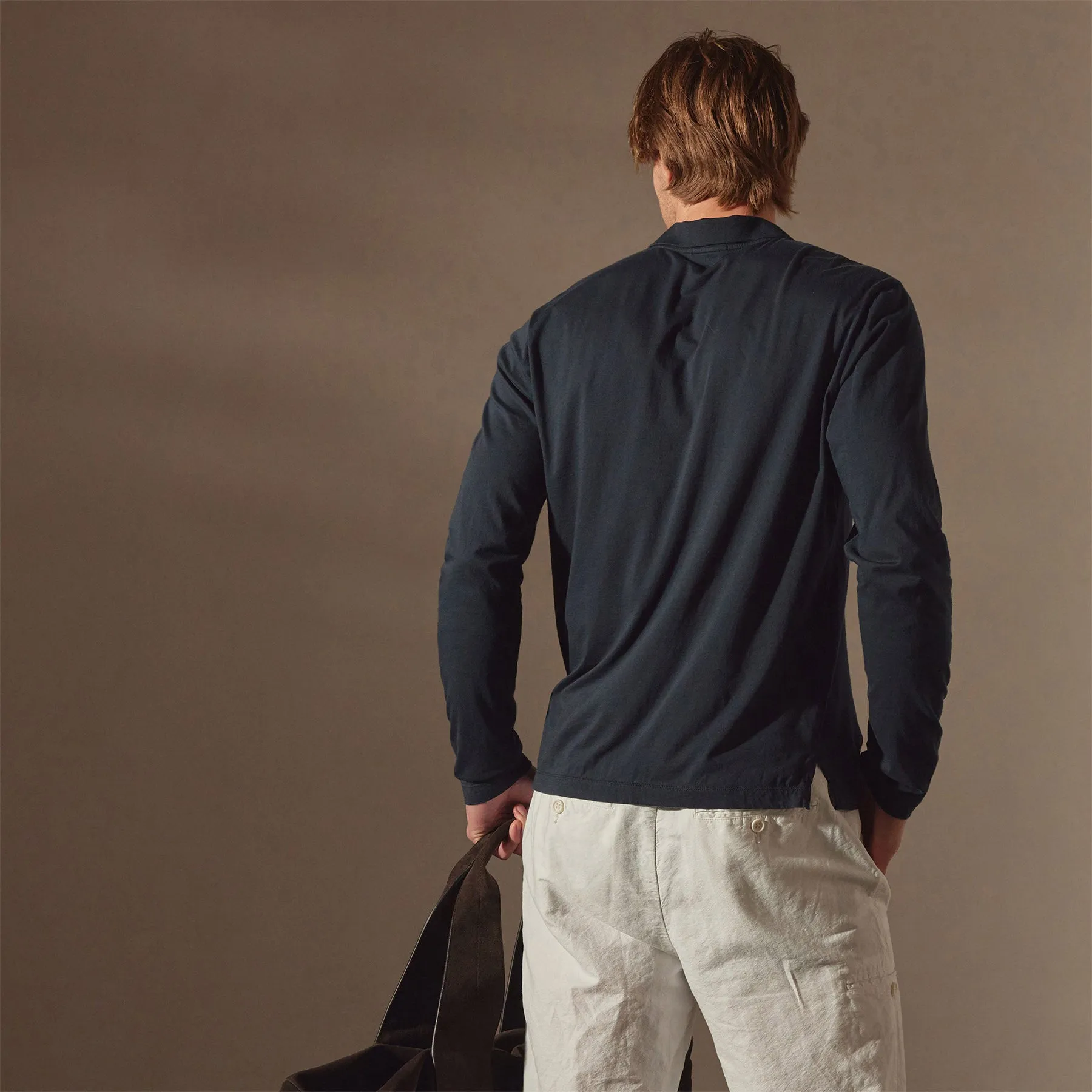 Luxe Lotus Jersey Long Sleeve Polo - French Navy