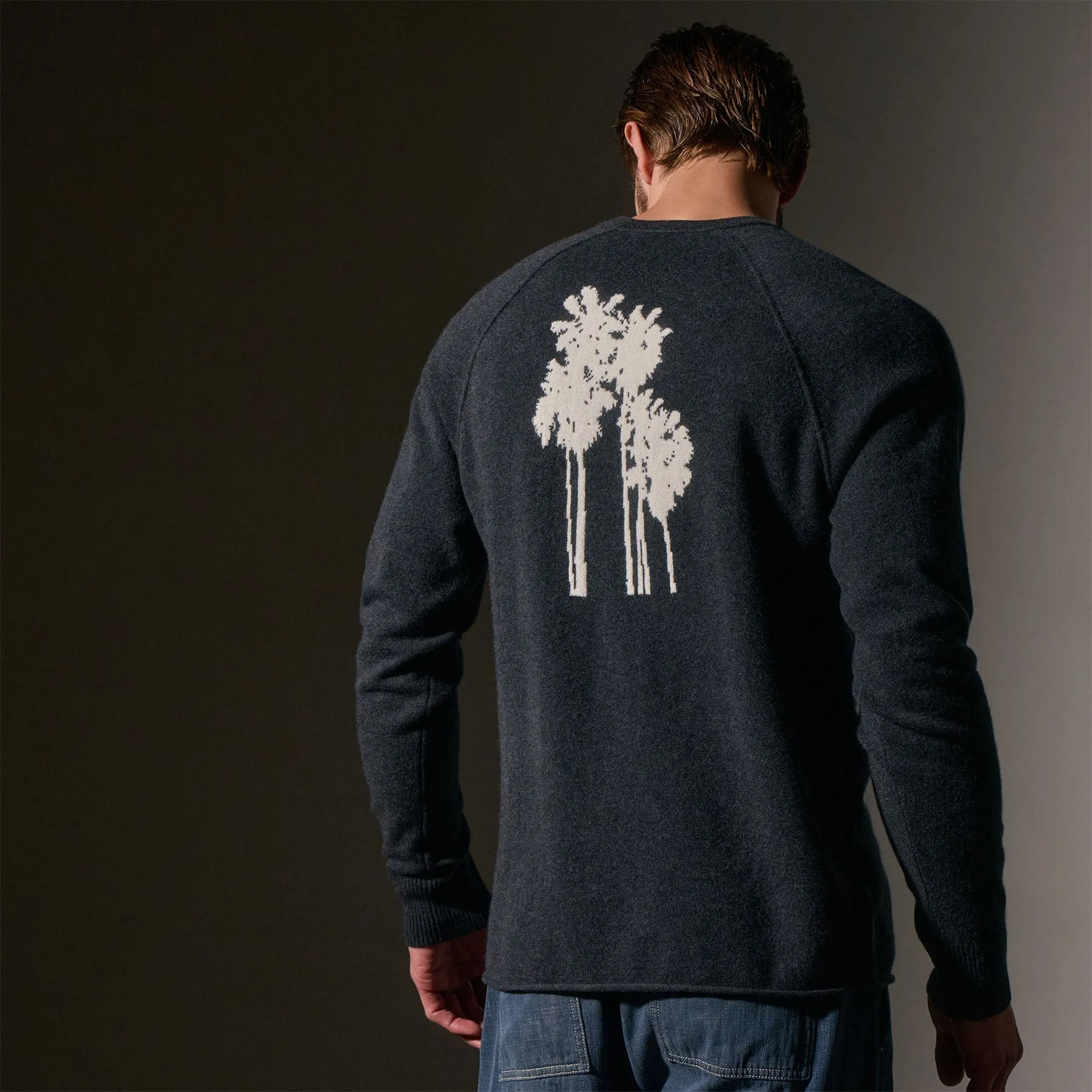 Palm Tree Cashmere Raglan - Coal/Off White