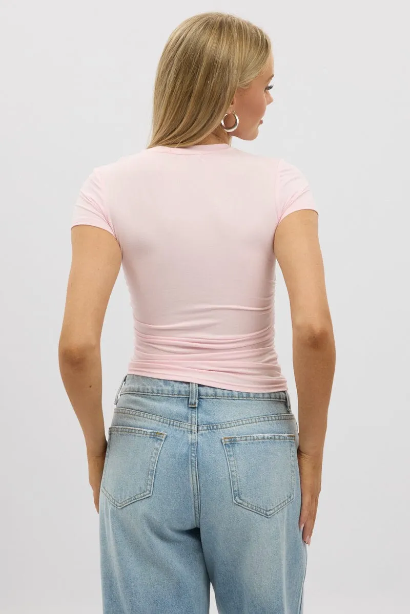 Pink T Shirt Short Sleeve Crew Neck Modal