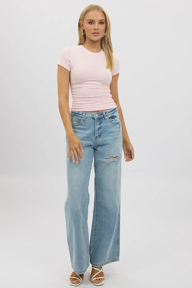 Pink T Shirt Short Sleeve Crew Neck Modal