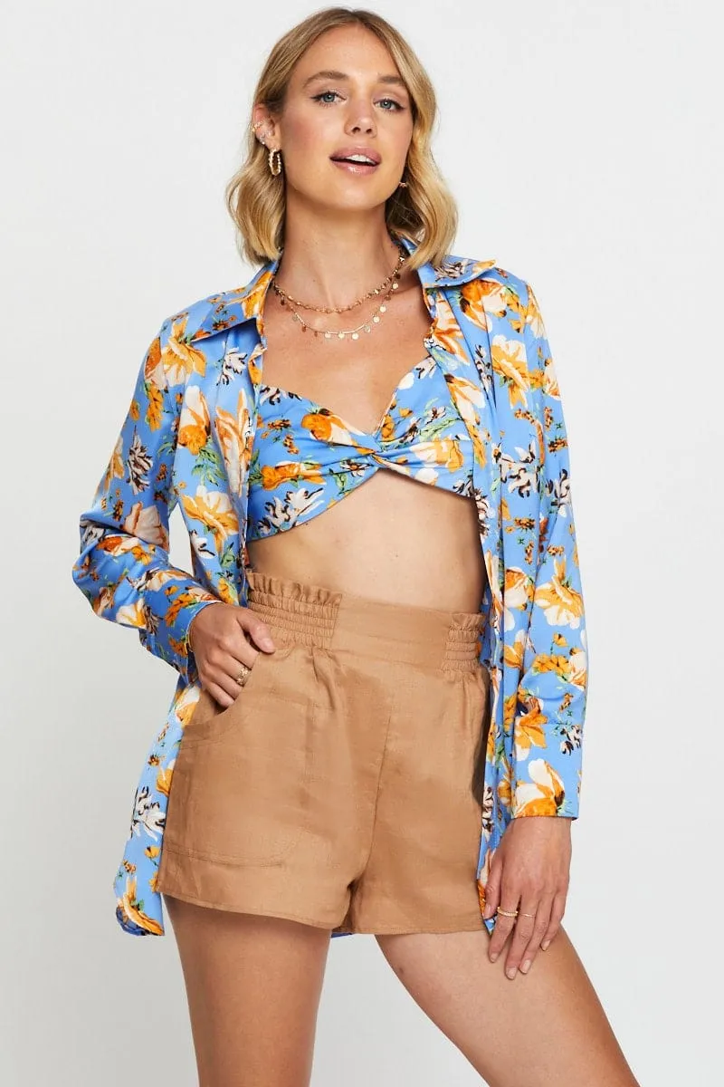 Print Crop Shirts Long Sleeve