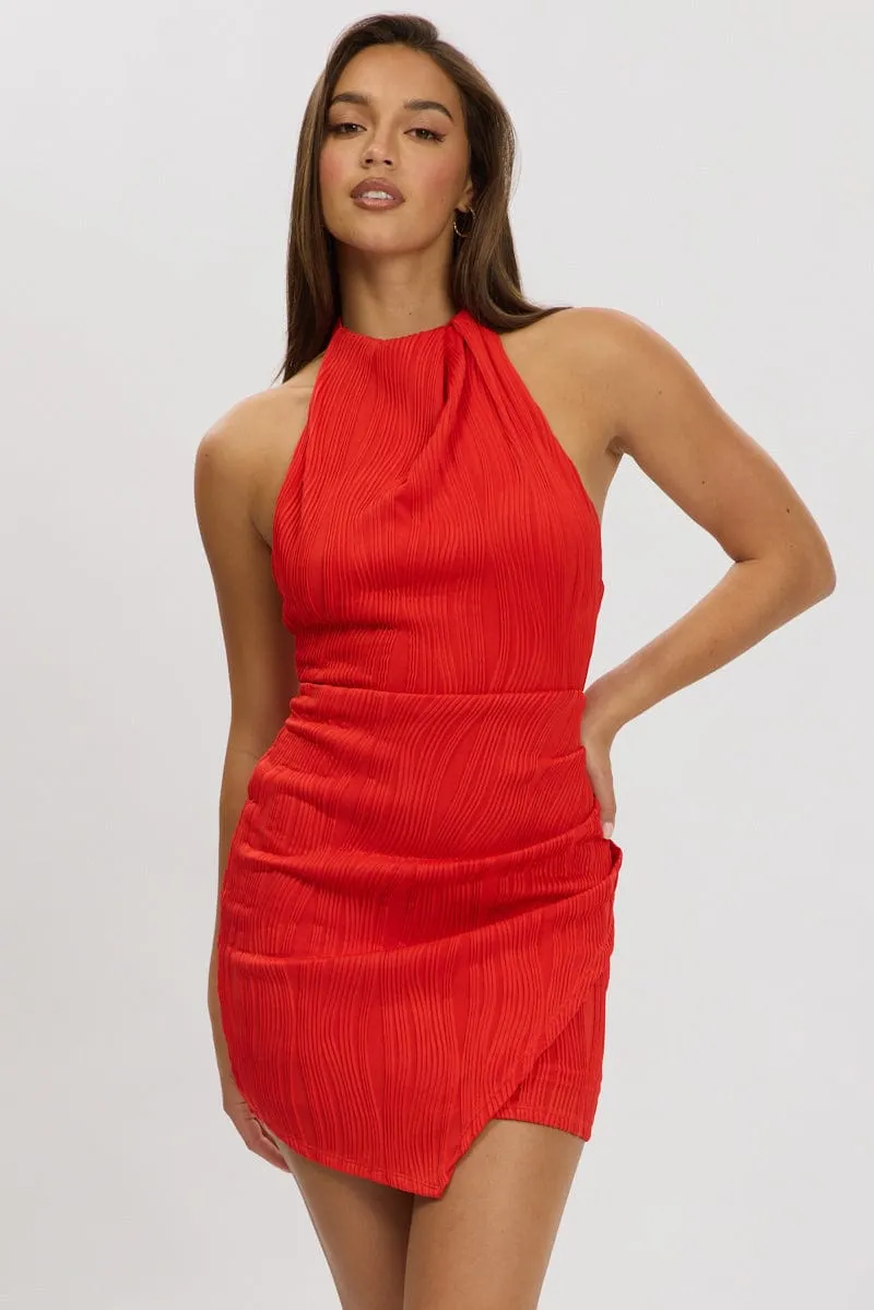 Red Bodycon Dress Textured Mini