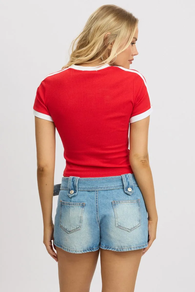 Red Graphic Tee Short Sleeve Contrast Binding