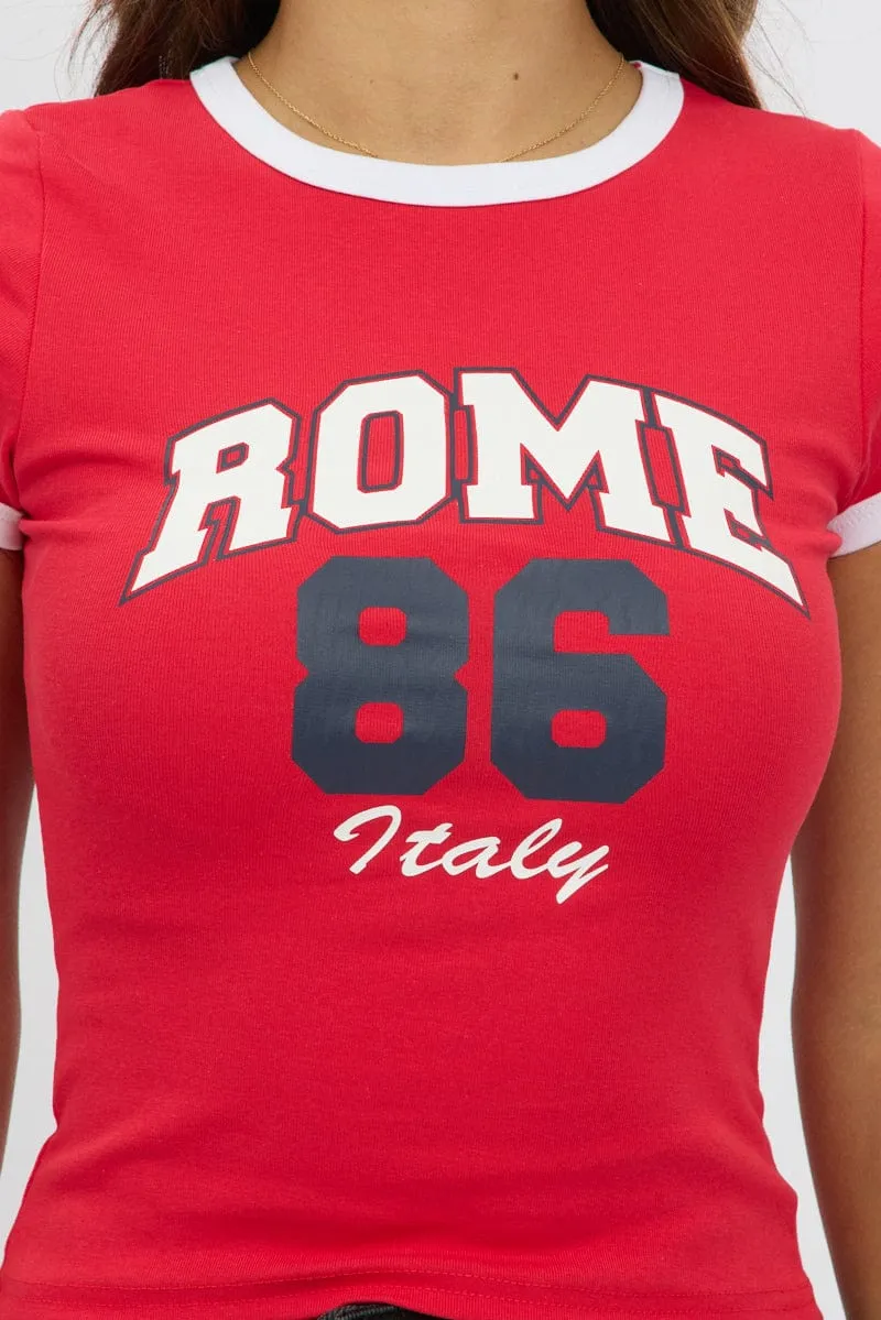 Red Graphic Tee Short Sleeve