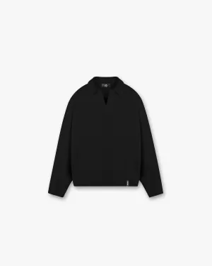 Ribbed Knit Polo - Jet Black