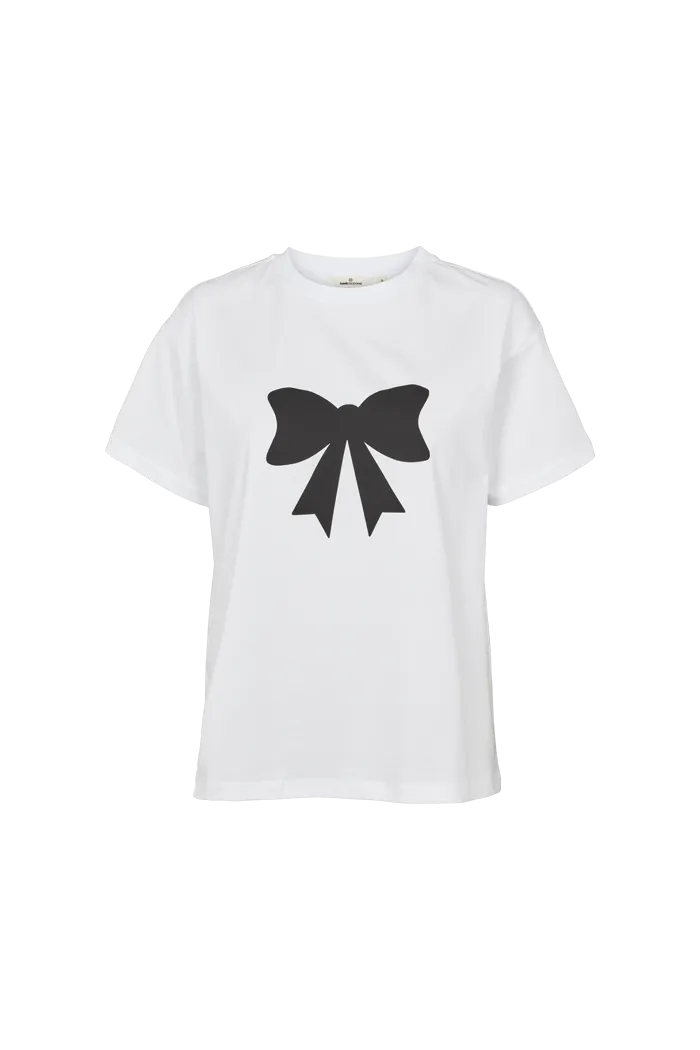 Rikke Bow Tee - White w. black print