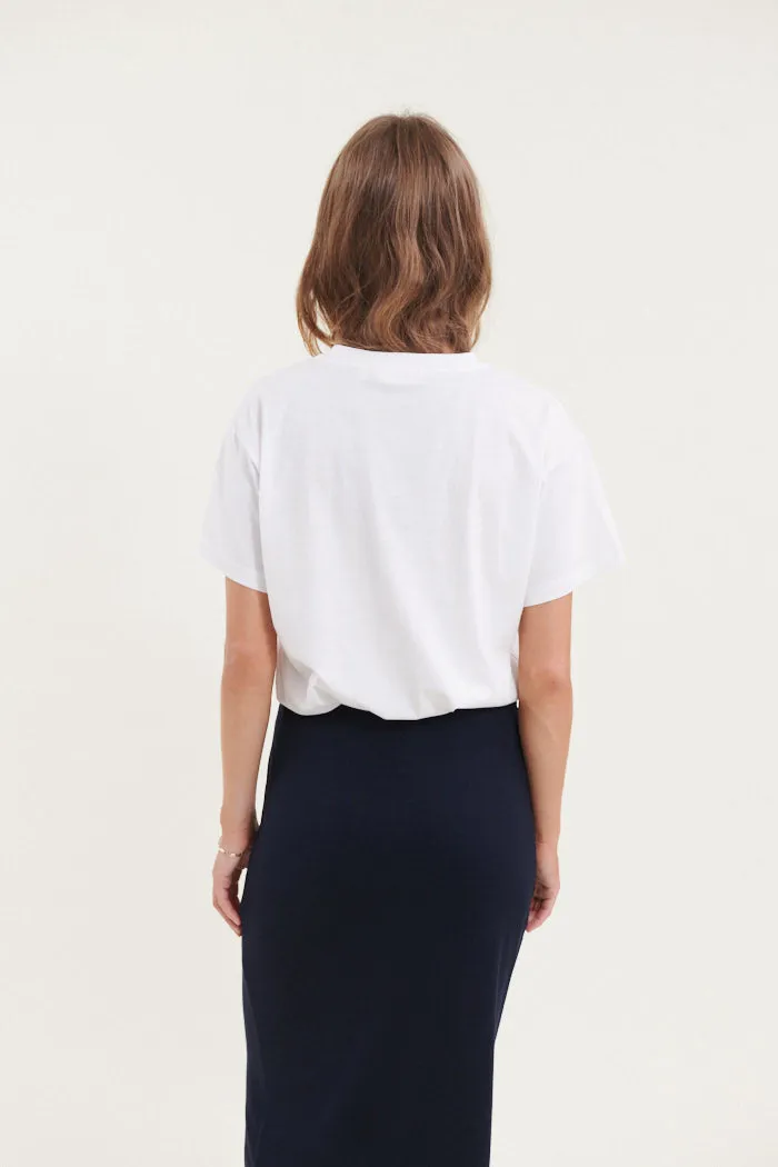 Rikke Bow Tee - White w. black print