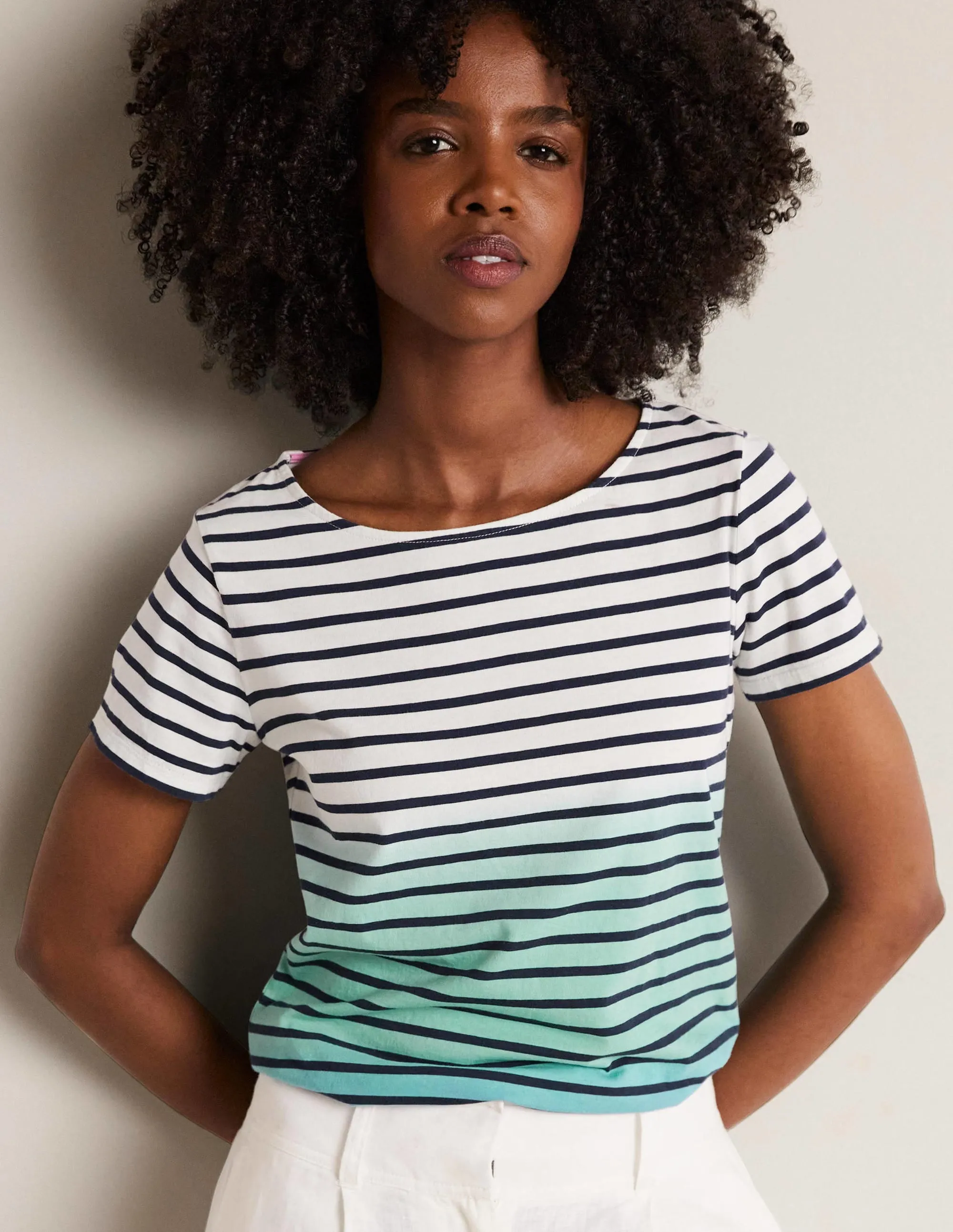 Short Sleeve Breton T-Shirt-Blues Ombre