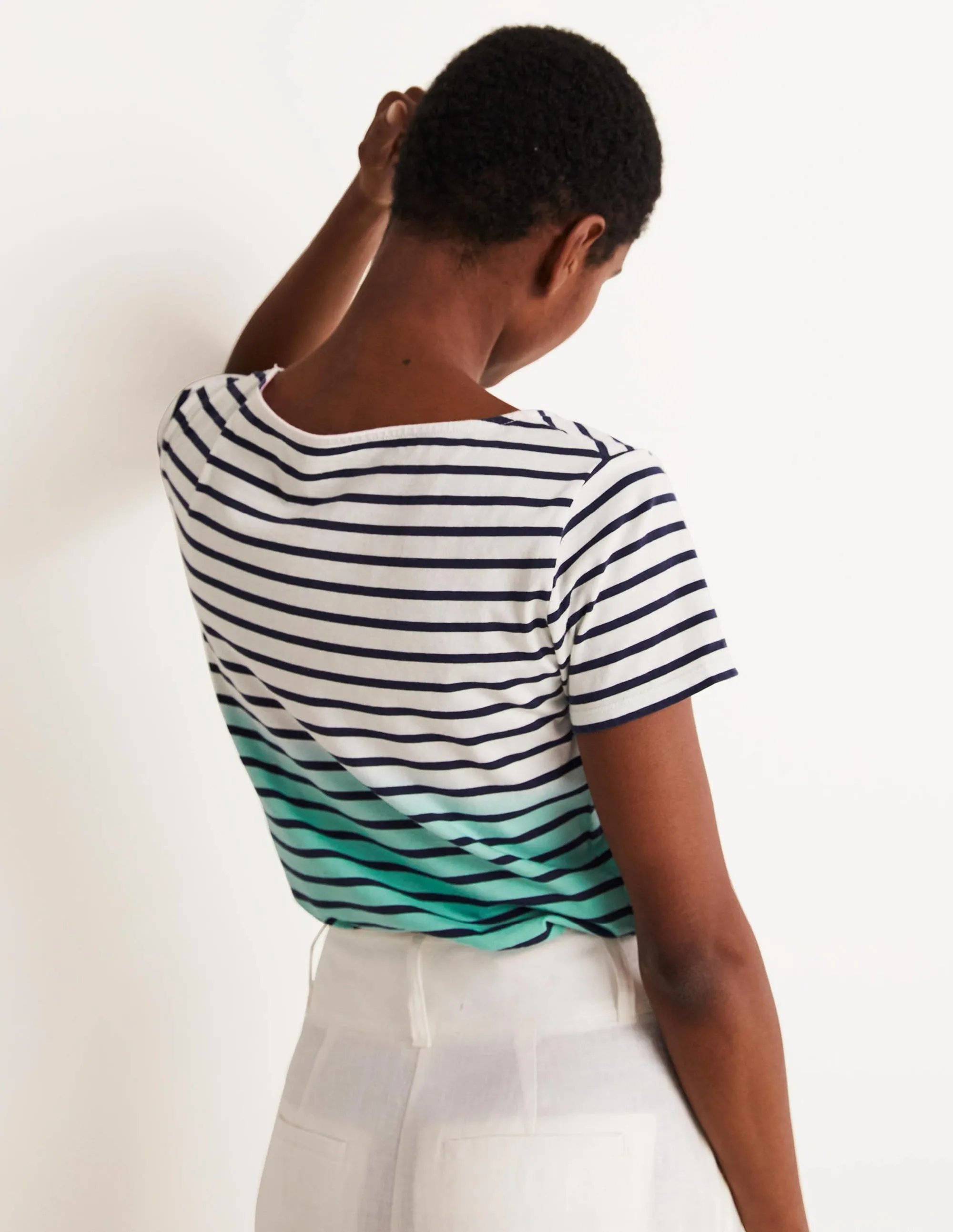 Short Sleeve Breton T-Shirt-Blues Ombre