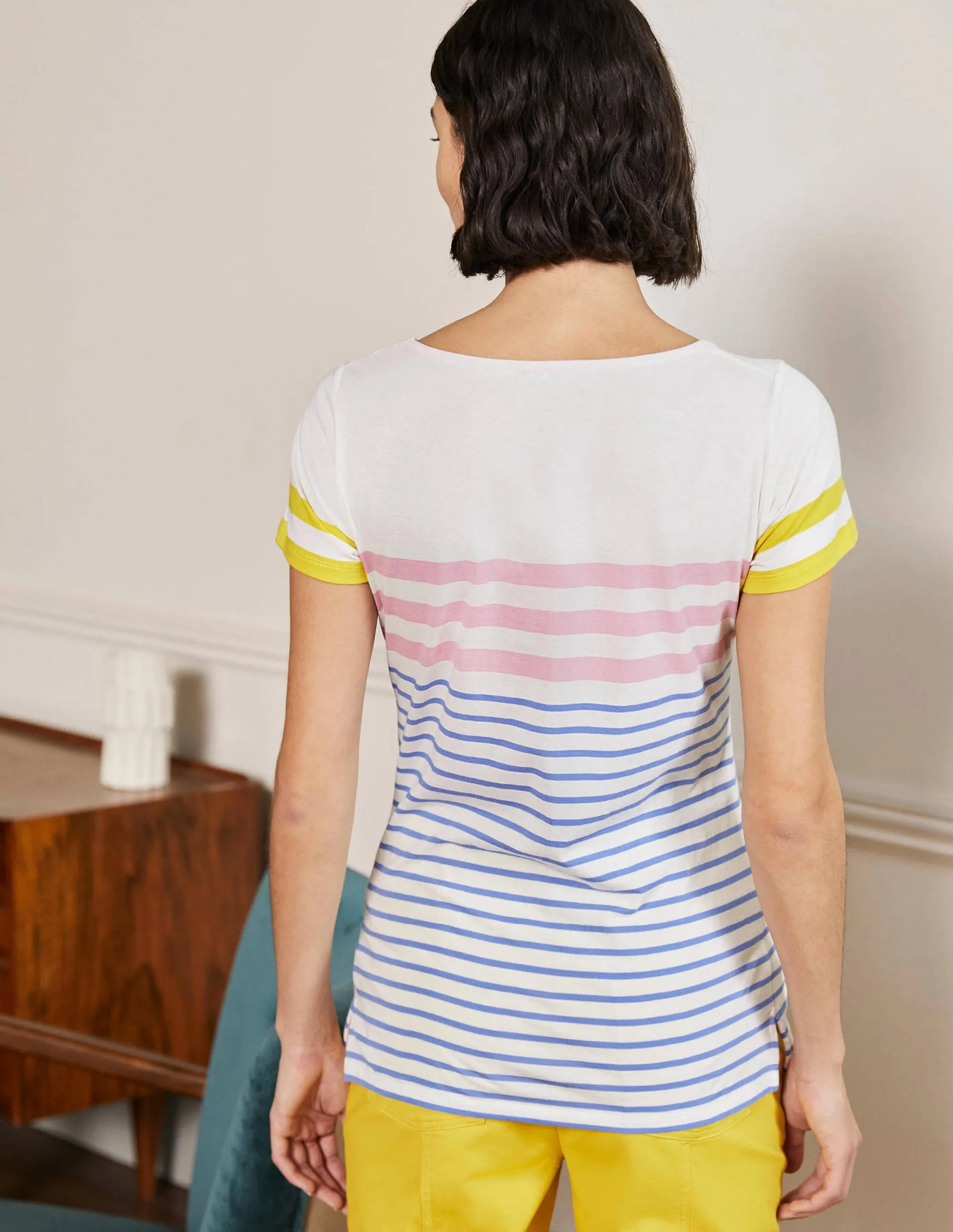 Short Sleeve Breton T-Shirt-Cameo Pink / Grape Stripe