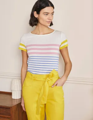 Short Sleeve Breton T-Shirt-Cameo Pink / Grape Stripe
