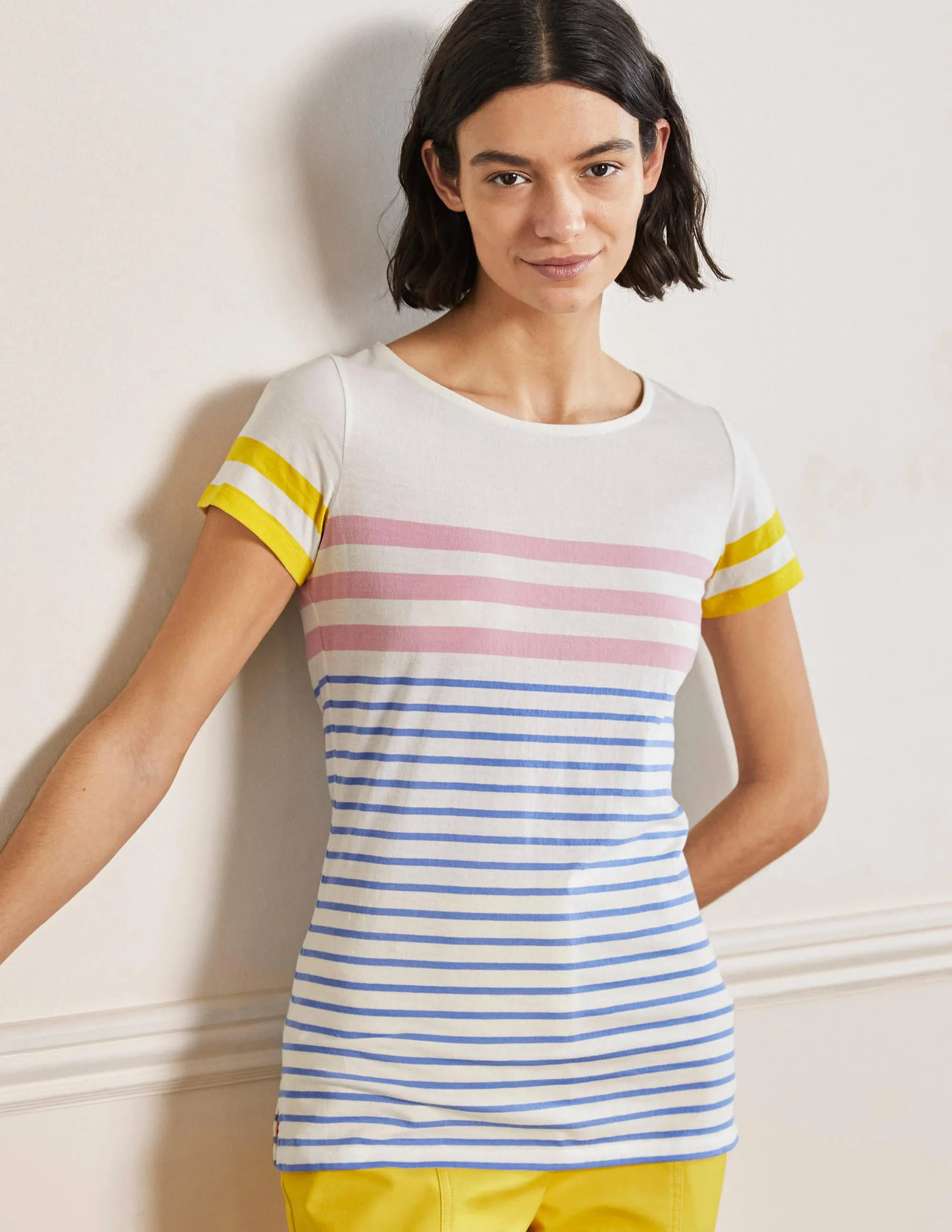 Short Sleeve Breton T-Shirt-Cameo Pink / Grape Stripe