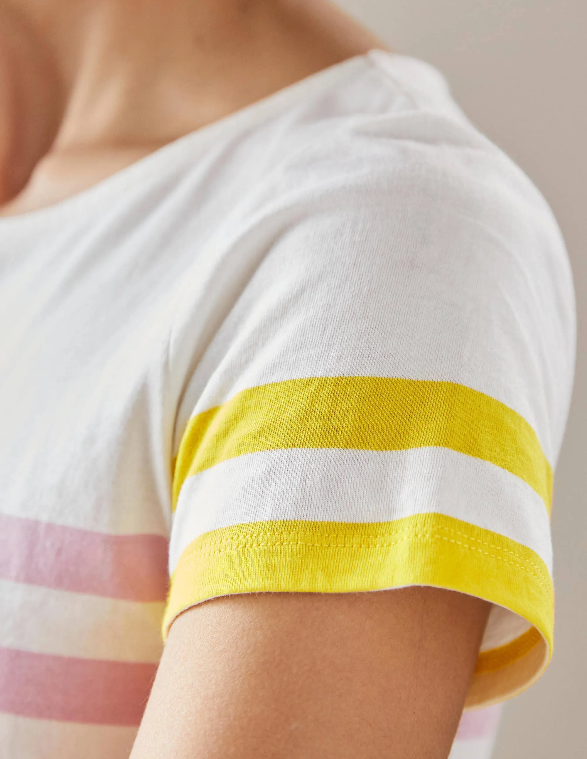 Short Sleeve Breton T-Shirt-Cameo Pink / Grape Stripe