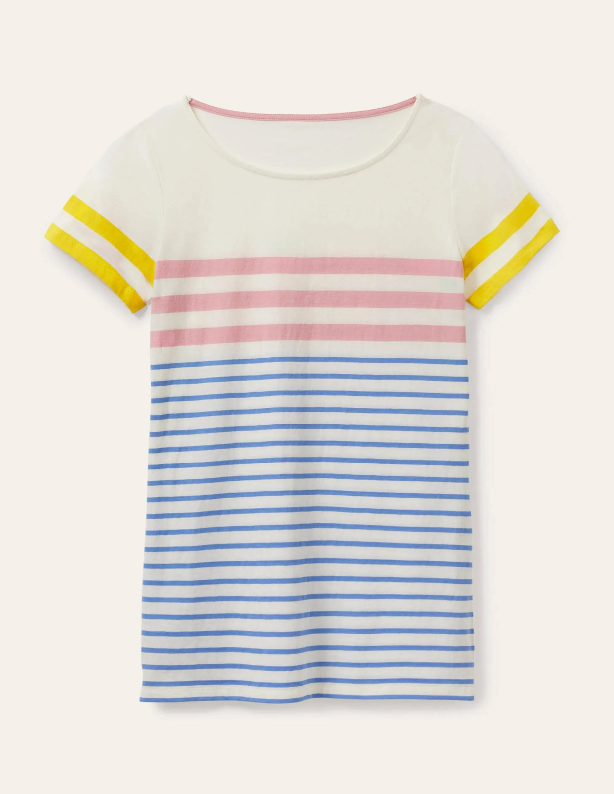 Short Sleeve Breton T-Shirt-Cameo Pink / Grape Stripe