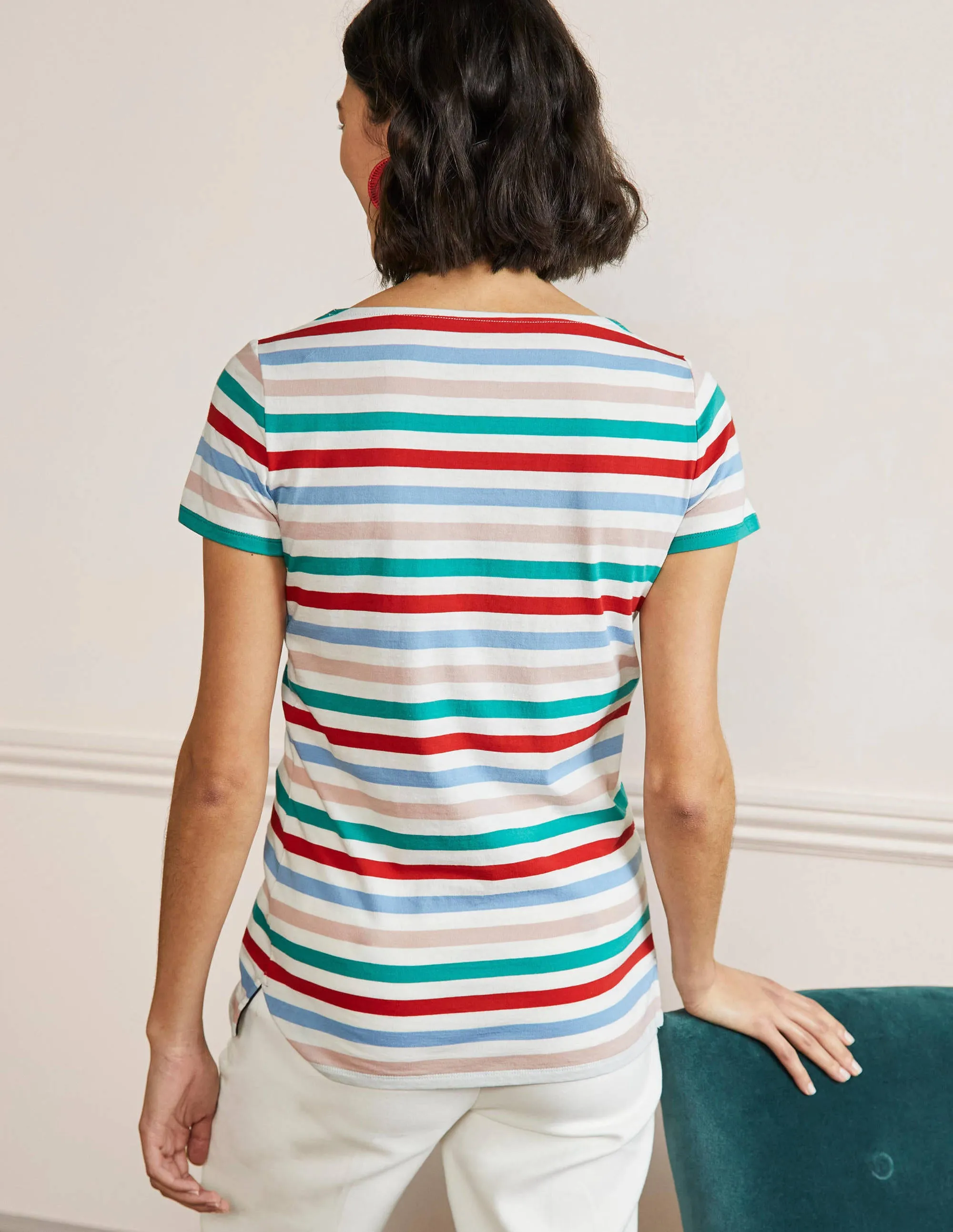 Short Sleeve Breton T-Shirt-Clover / Dusty Blue Stripe