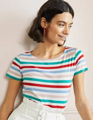 Short Sleeve Breton T-Shirt-Clover / Dusty Blue Stripe