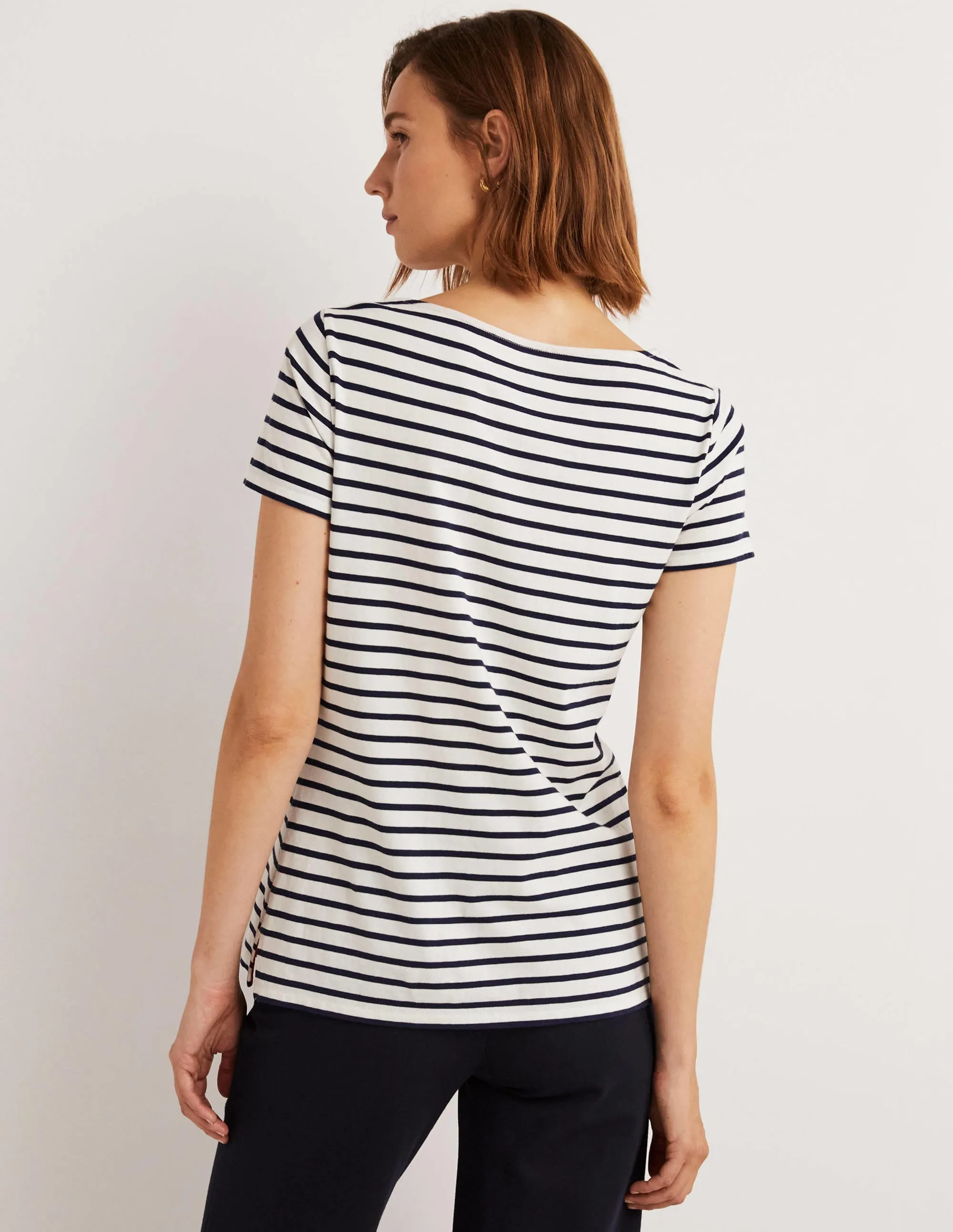 Short Sleeve Breton T-Shirt-Ivory / Navy Stripe