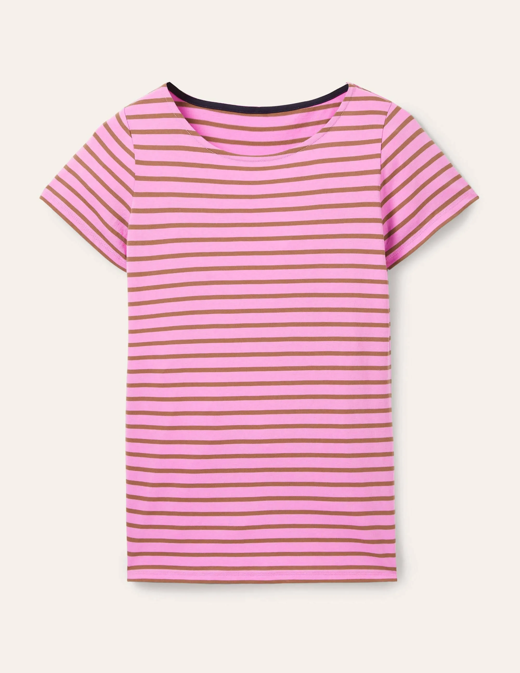 Short Sleeve Breton T-Shirt-Orchid Petal / Acorn Stripe