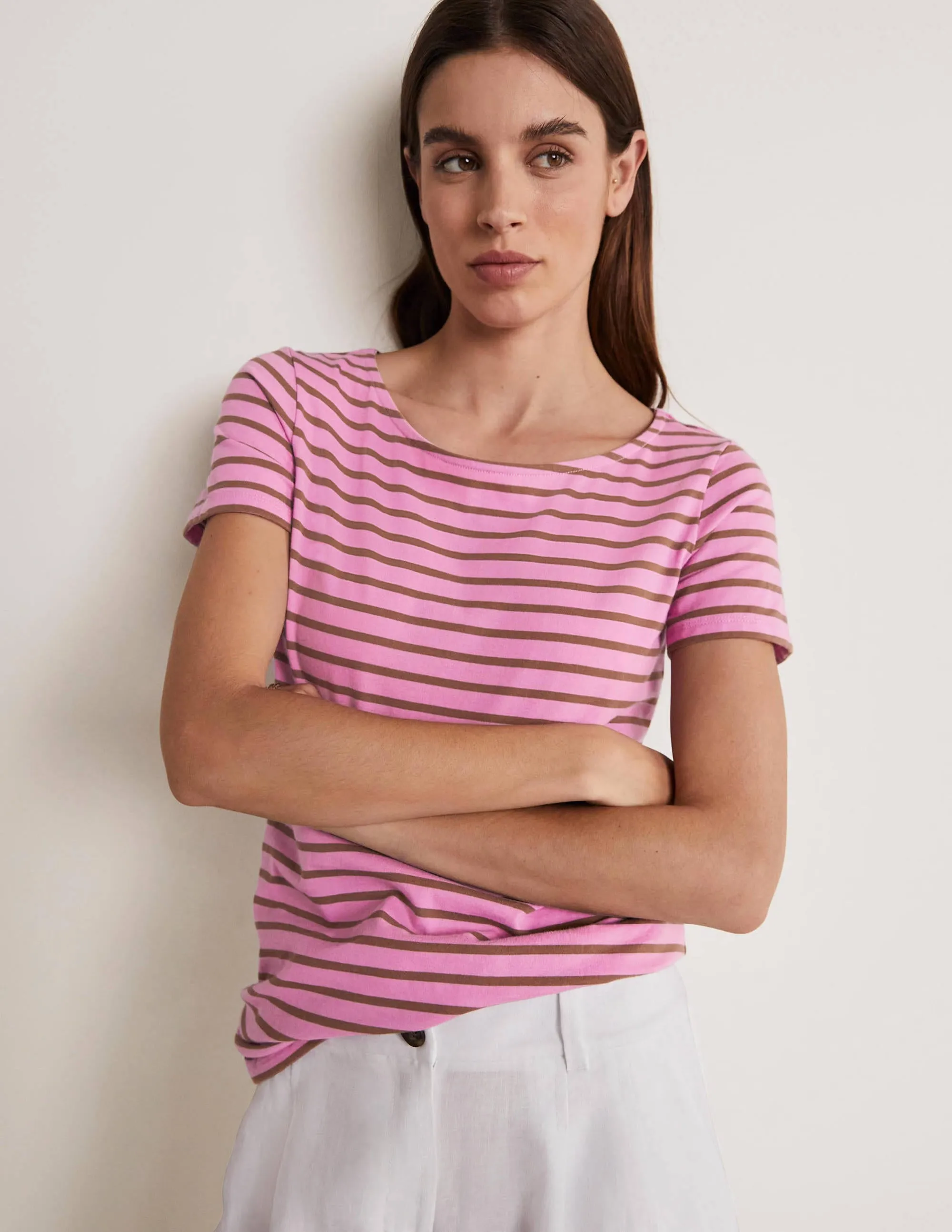 Short Sleeve Breton T-Shirt-Orchid Petal / Acorn Stripe