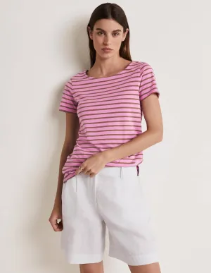 Short Sleeve Breton T-Shirt-Orchid Petal / Acorn Stripe