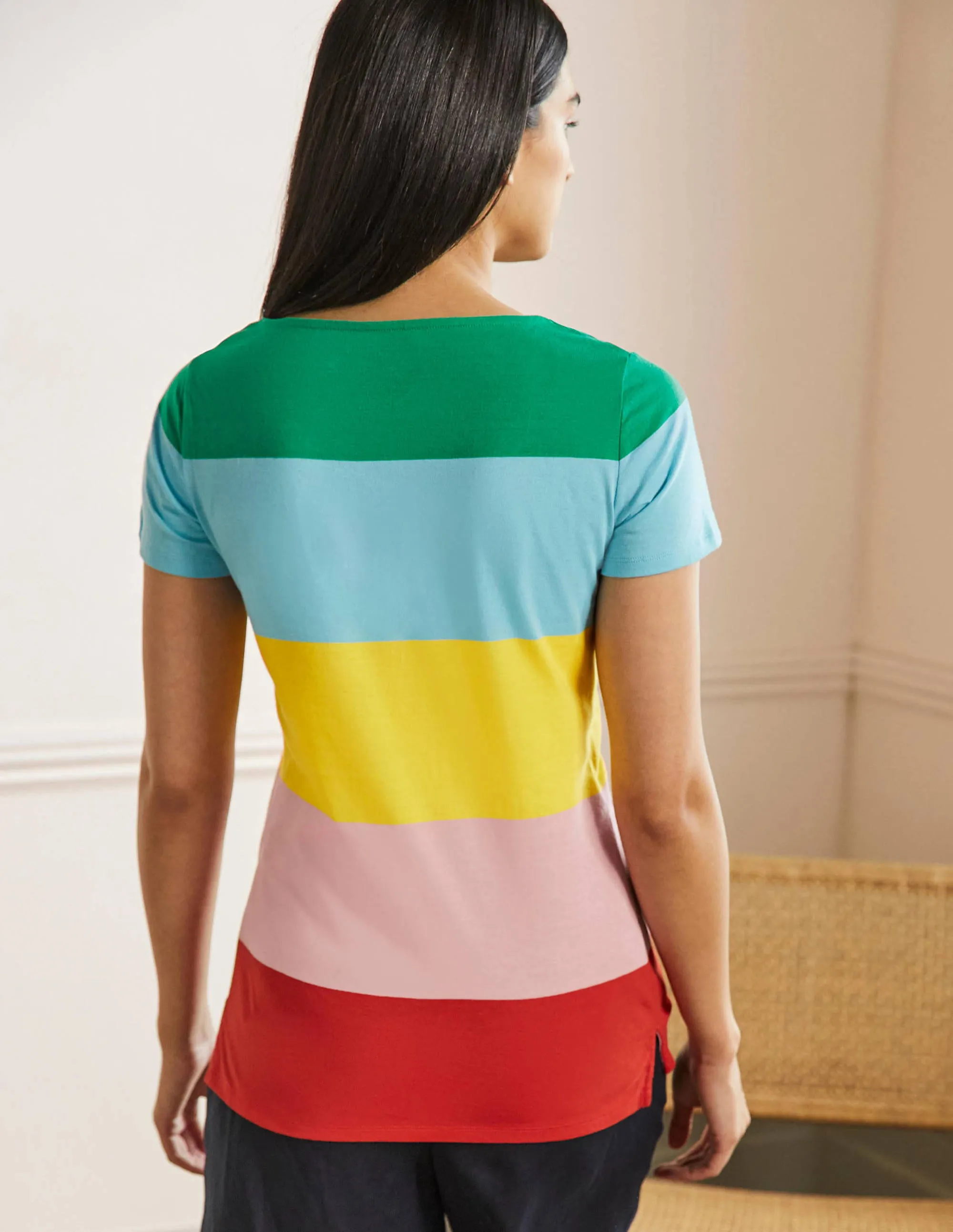 Short Sleeve Breton T-Shirt-Rainbow Wide Stripe