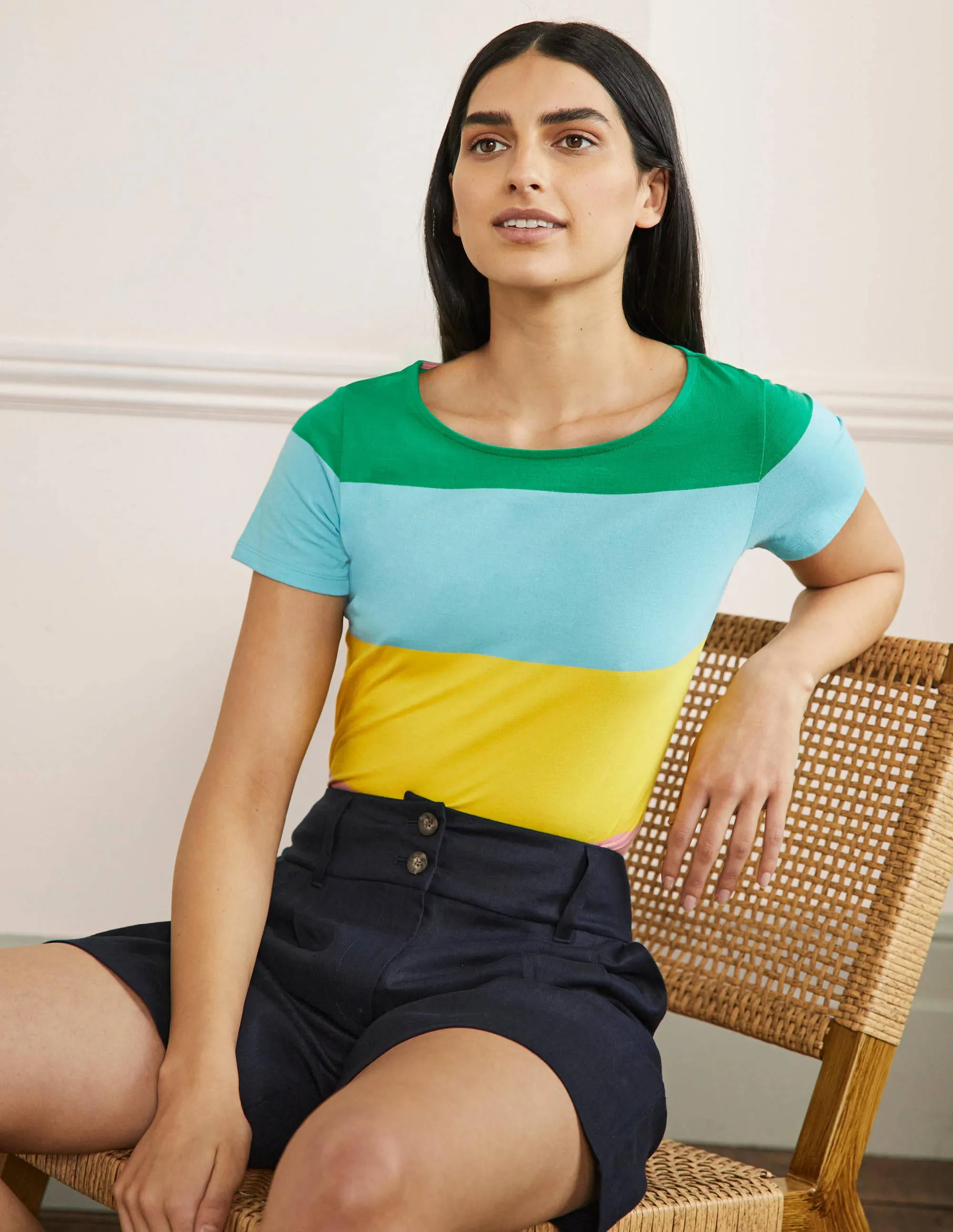 Short Sleeve Breton T-Shirt-Rainbow Wide Stripe