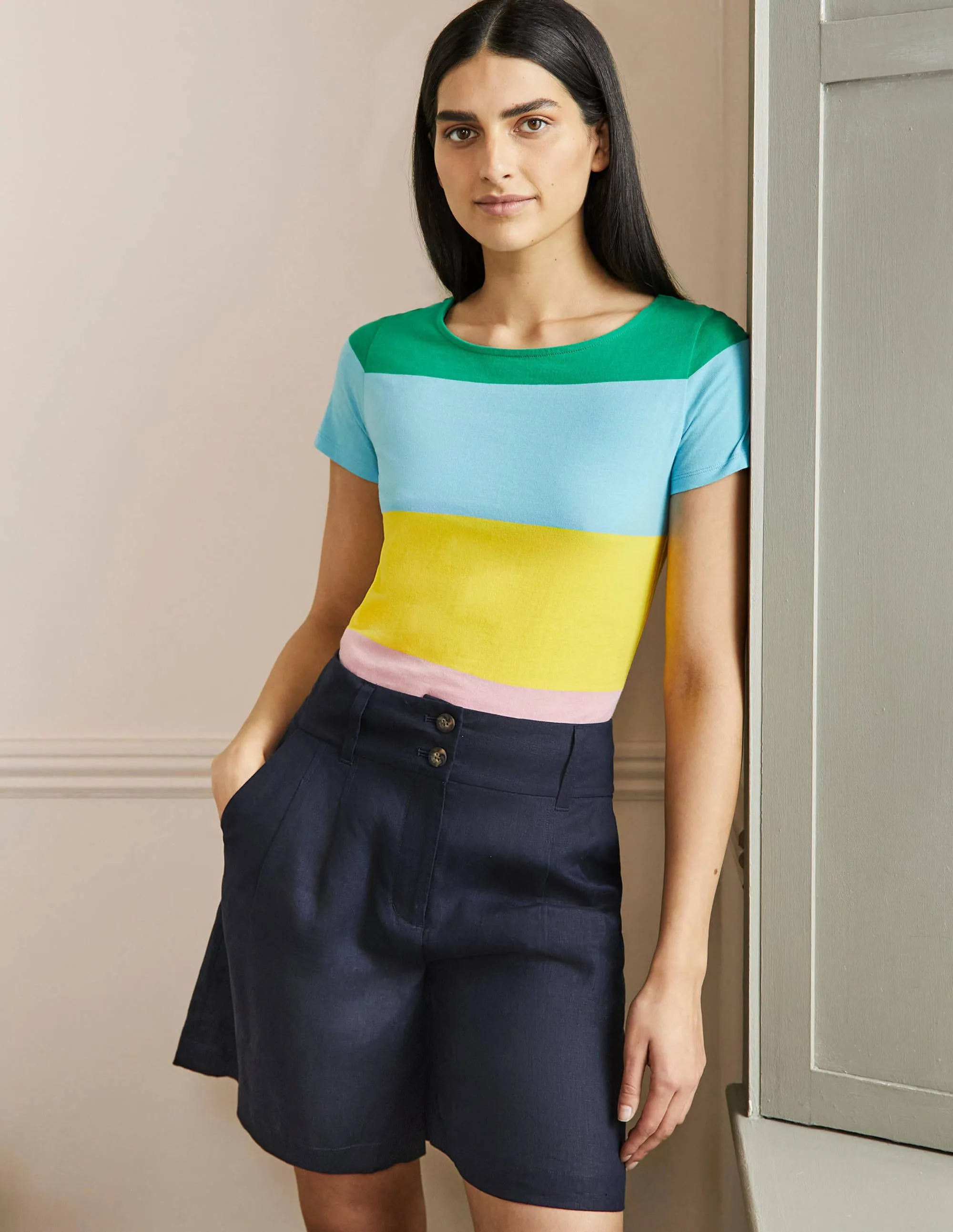 Short Sleeve Breton T-Shirt-Rainbow Wide Stripe