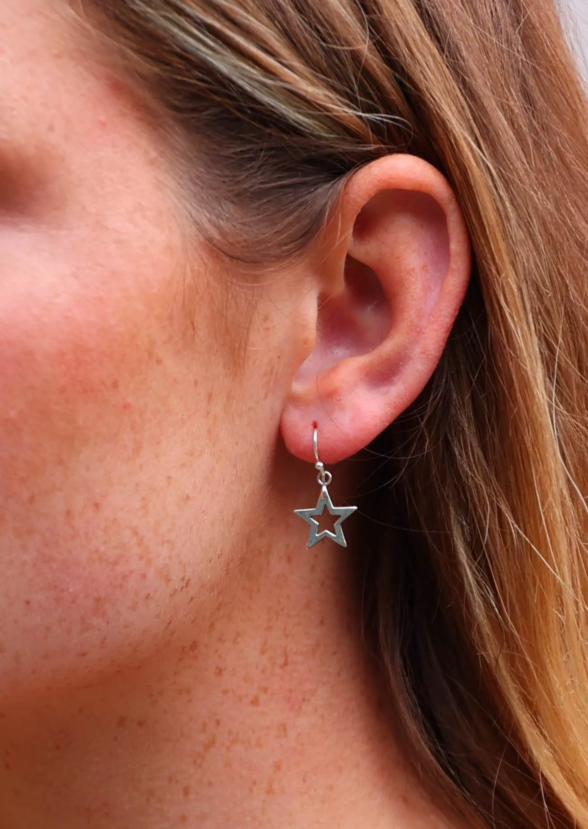 Silver Star Dangly Hook Earrings