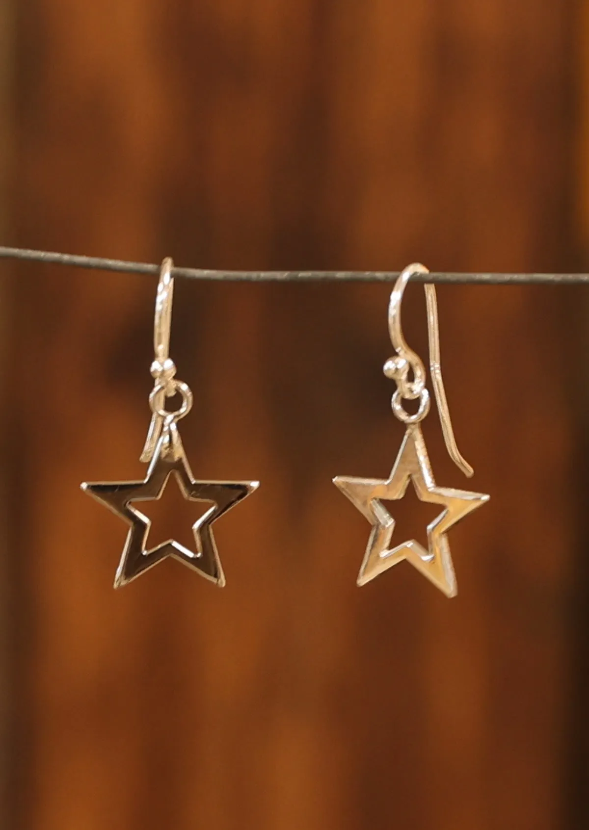 Silver Star Dangly Hook Earrings