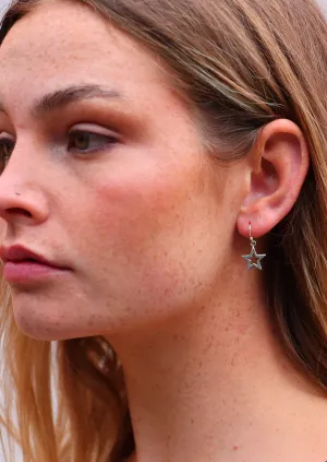 Silver Star Dangly Hook Earrings