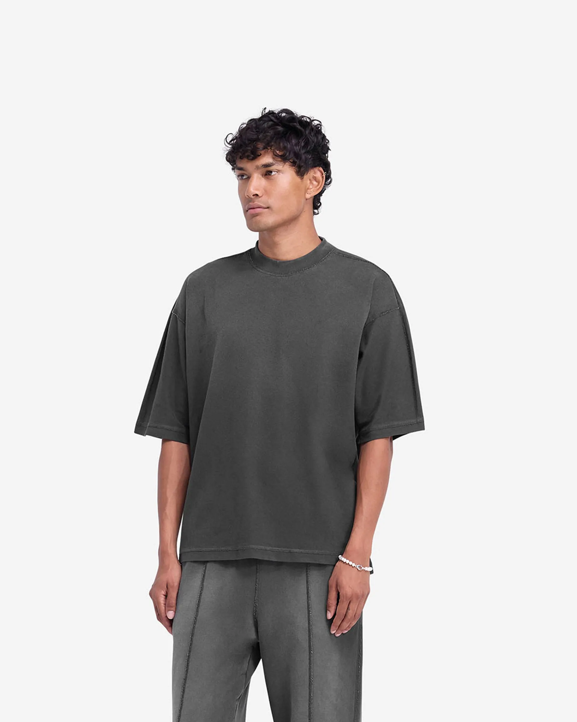 Stepped Hem T-Shirt - Stained Black