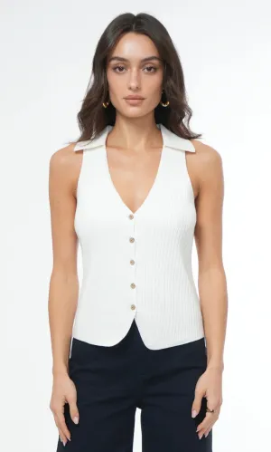 Tatiana Button Front Collared Knit Vest