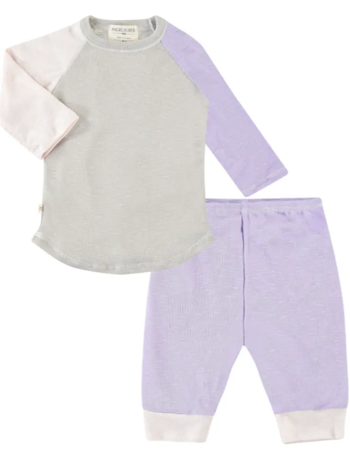 Toddler & Kid Rib Baseball Tee and Legging Set - Purple/Pink