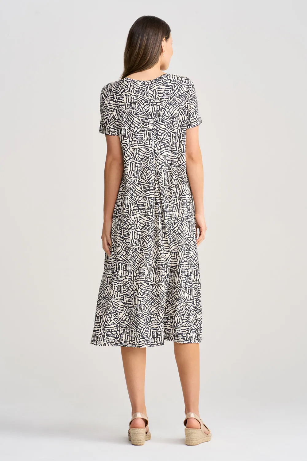 Trapeze Jersey Dress - Ink Textured Print