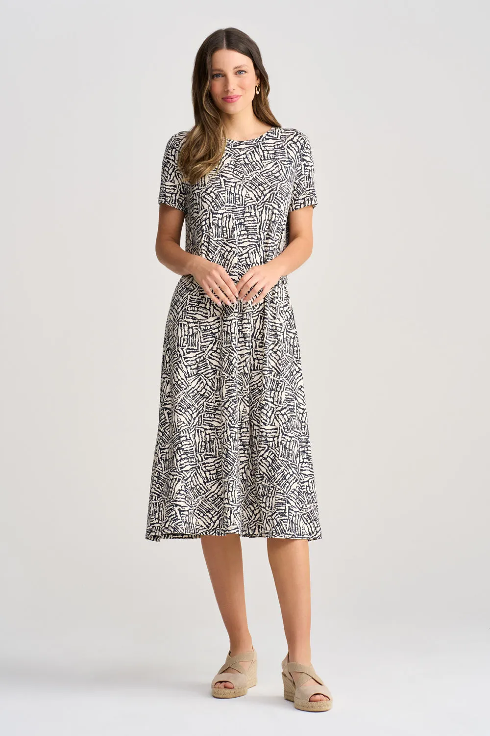 Trapeze Jersey Dress - Ink Textured Print