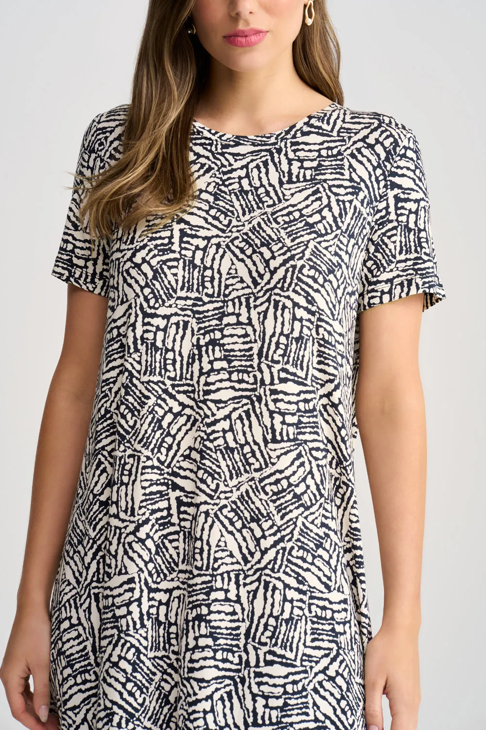 Trapeze Jersey Dress - Ink Textured Print