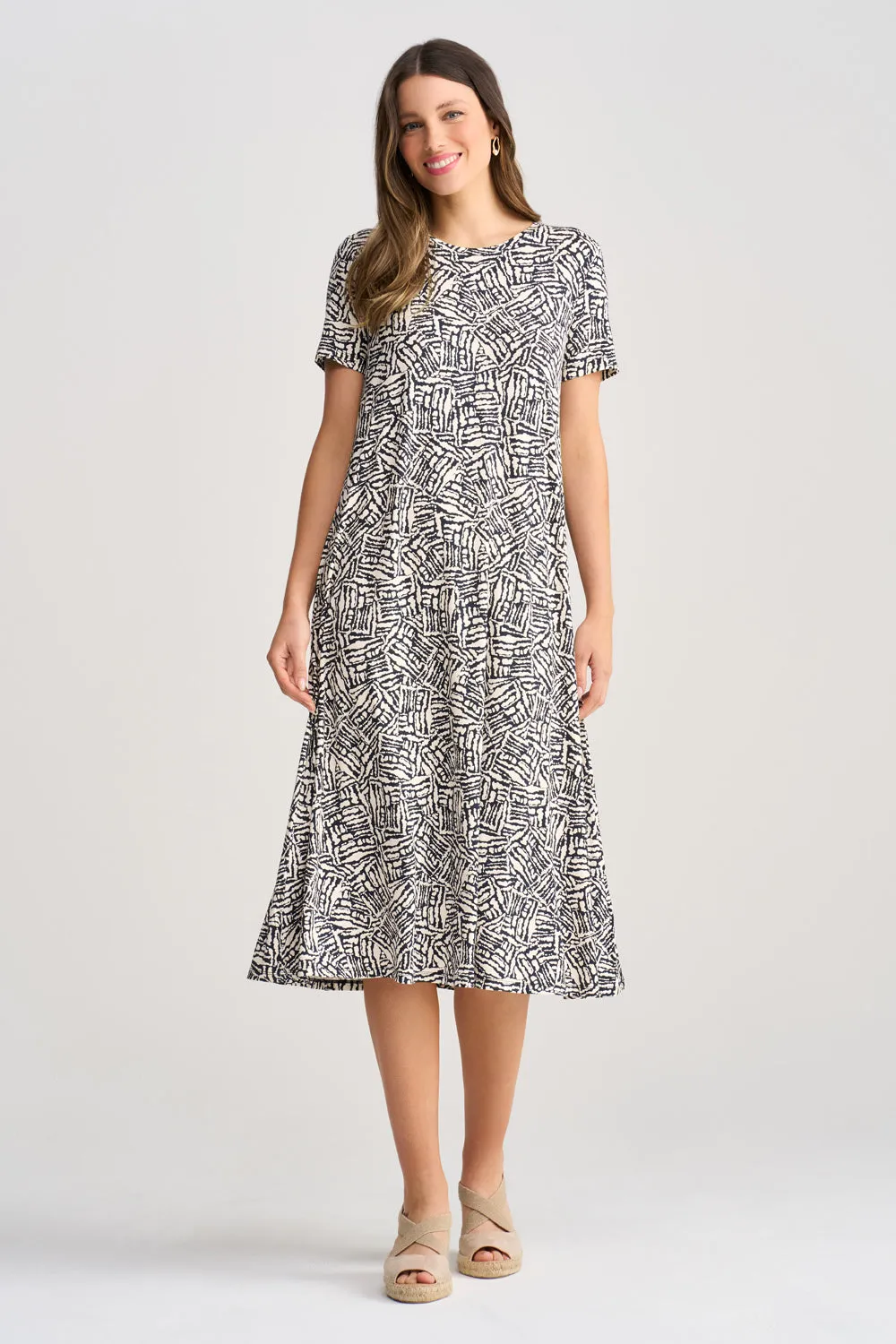 Trapeze Jersey Dress - Ink Textured Print