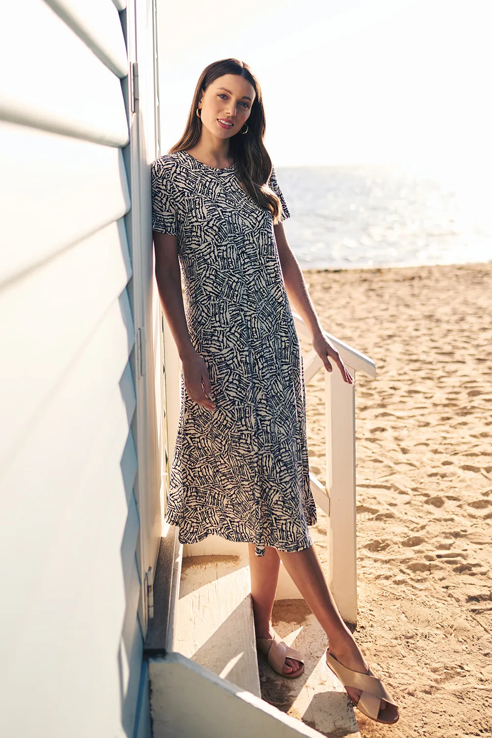 Trapeze Jersey Dress - Ink Textured Print
