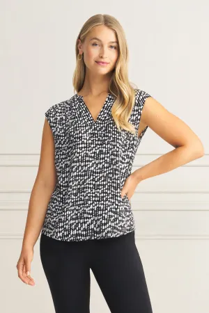 V-Neck Crepe Top - Broken Spot Print