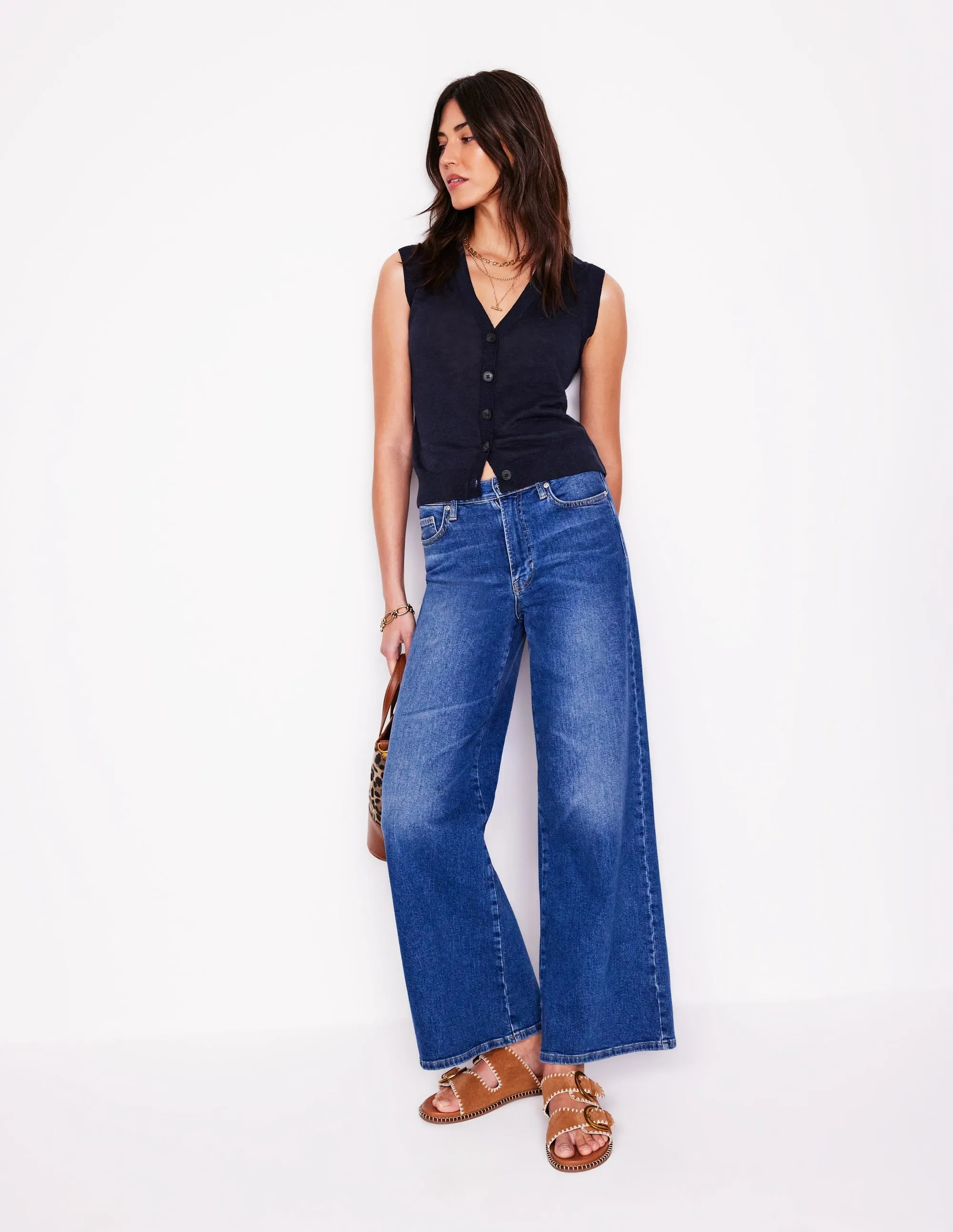 V-Neck Linen Waistcoat-Navy