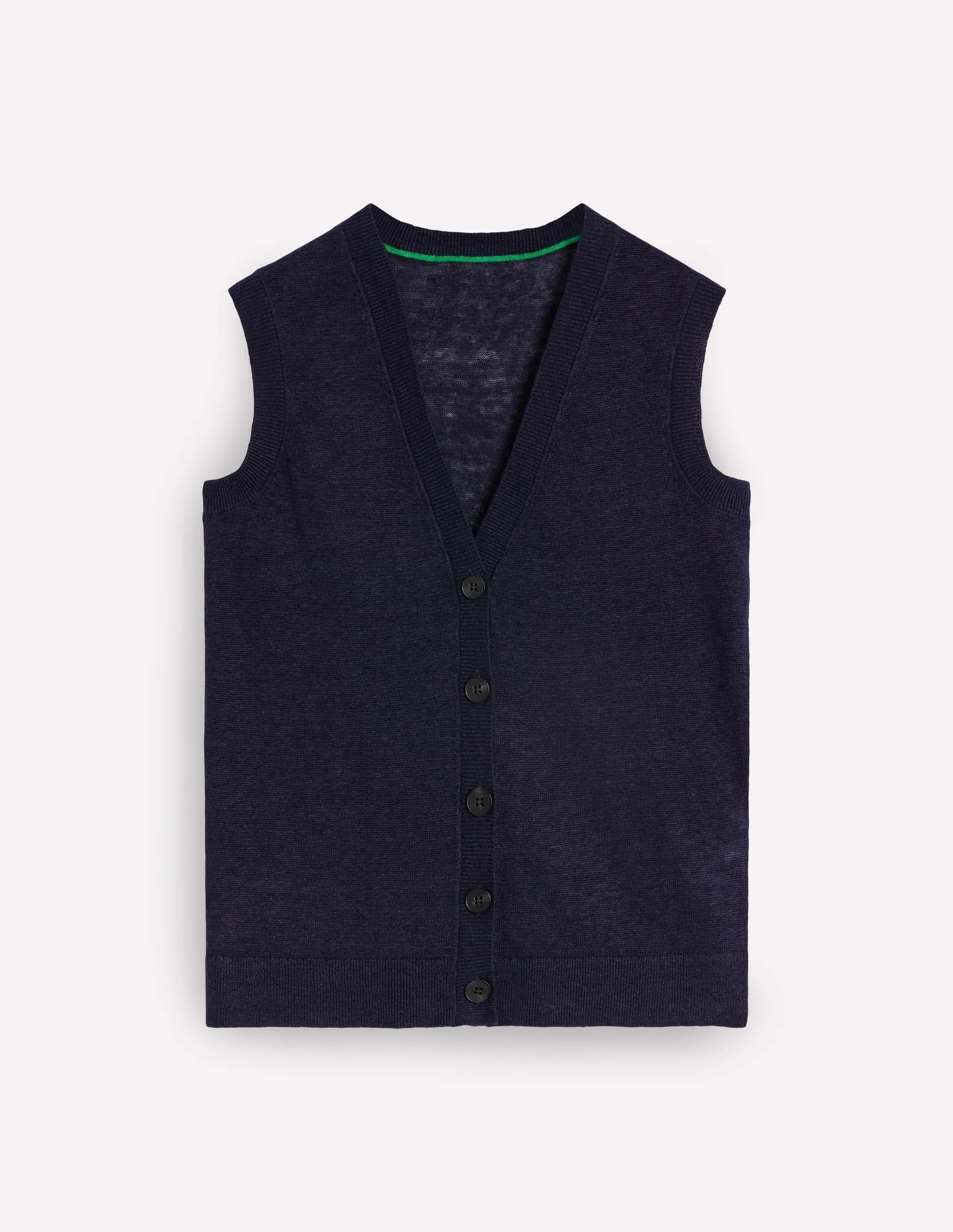 V-Neck Linen Waistcoat-Navy