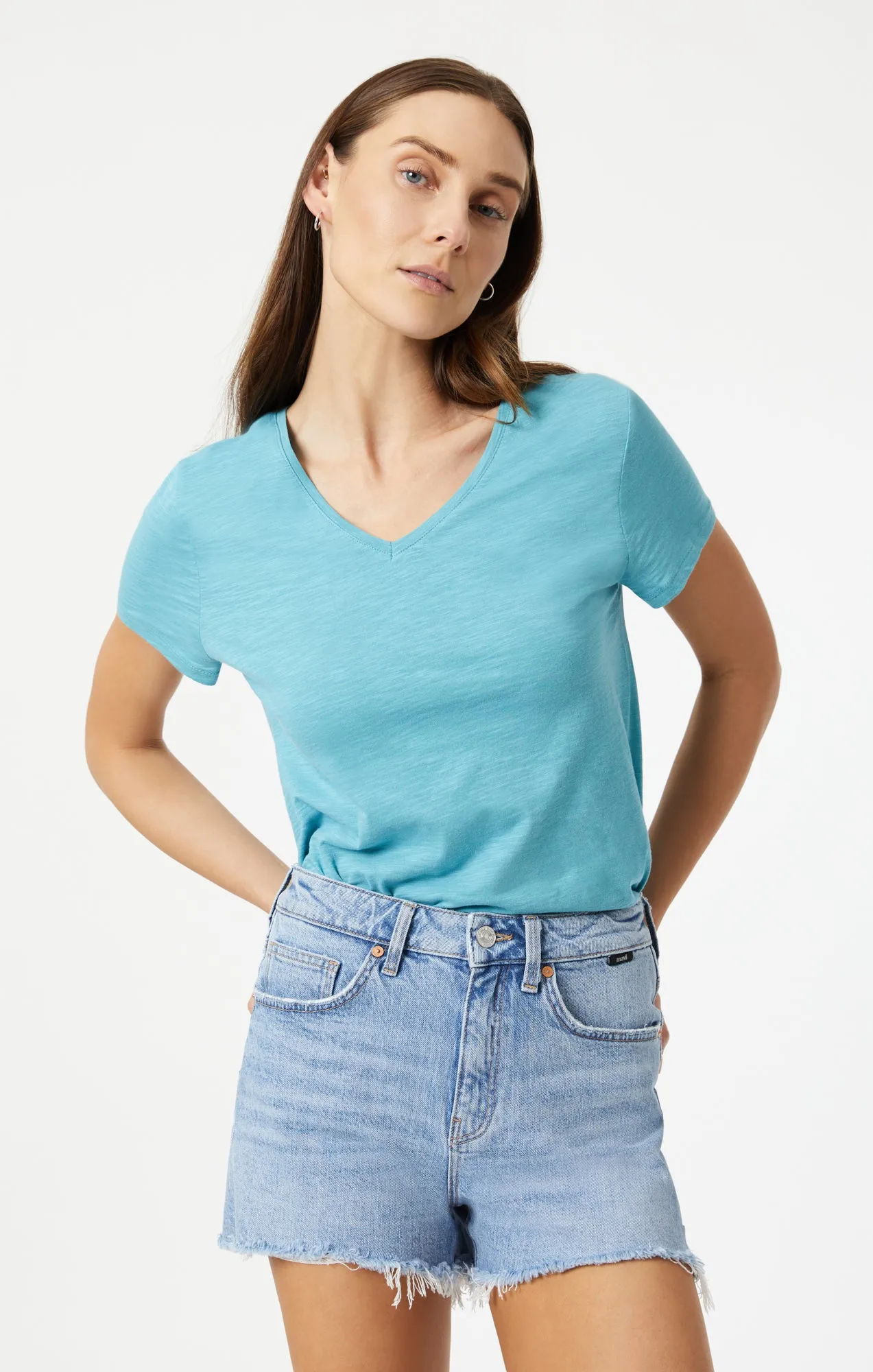 V-NECK T-SHIRT IN DUSTY TURQUOISE