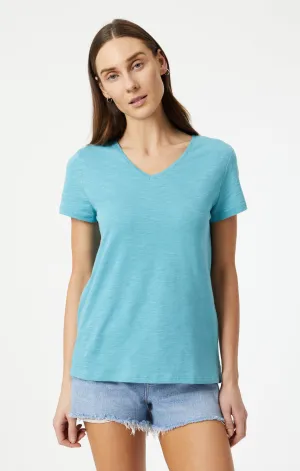 V-NECK T-SHIRT IN DUSTY TURQUOISE